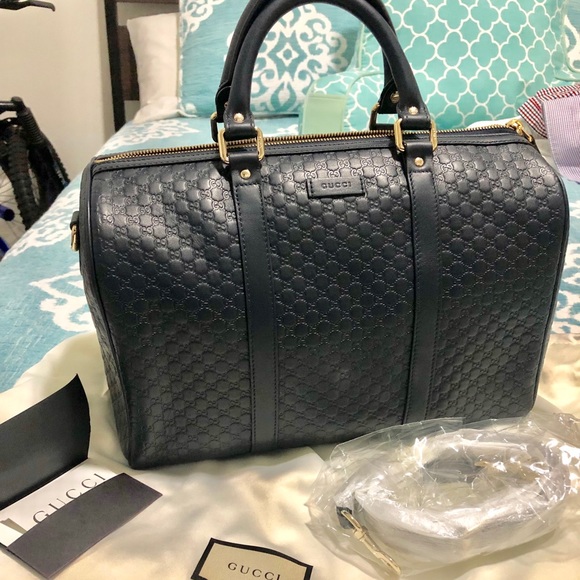 Gucci Handbags - Gucci Blue Leather  Micro GG Guccissima Boston Bag